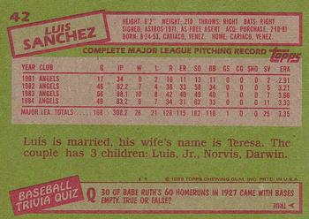 1985 Topps #42 Luis Sanchez Back