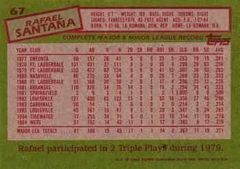 1985 Topps #67 Rafael Santana Back