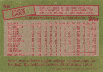 1985 Topps #98 Steve Lake Back