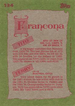 1985 Topps #134 Tito Francona / Terry Francona Back