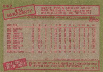 1985 Topps #147 Bill Swaggerty Back