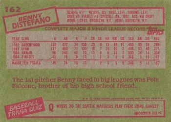 1985 Topps #162 Benny Distefano Back