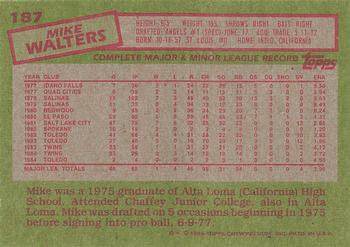 1985 Topps #187 Mike Walters Back
