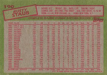 1985 Topps #190 Rusty Staub Back