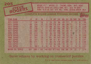 1985 Topps #205 Steve Rogers Back