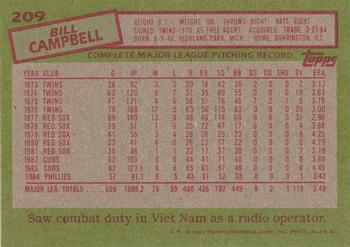 1985 Topps #209 Bill Campbell Back
