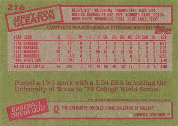 1985 Topps #216 Jerry Don Gleaton Back