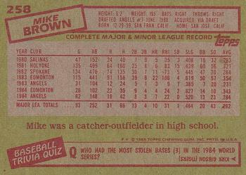 1985 Topps #258 Mike Brown Back