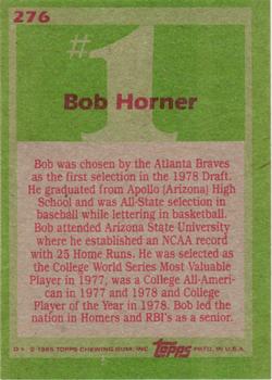 1985 Topps #276 Bob Horner Back