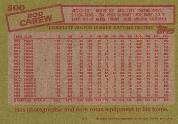 1985 Topps #300 Rod Carew Back