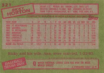 1985 Topps #321 Ricky Horton Back
