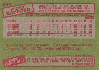 1985 Topps #341 Floyd Rayford Back