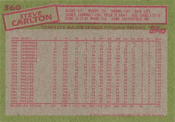 1985 Topps #360 Steve Carlton Back