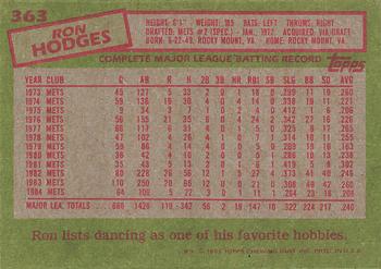 1985 Topps #363 Ron Hodges Back