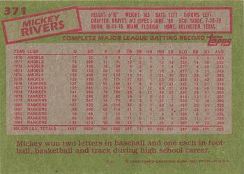 1985 Topps #371 Mickey Rivers Back
