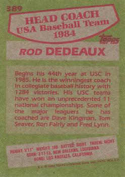 1985 Topps #389 Rod Dedeaux Back