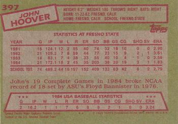 1985 Topps #397 John Hoover Back