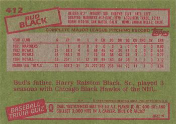 1985 Topps #412 Bud Black Back