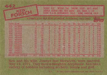 1985 Topps #442 Ken Forsch Back