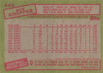 1985 Topps #455 Bob Knepper Back