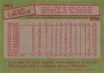 1985 Topps #462 Gary Lavelle Back