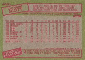 1985 Topps #496 Donnie Scott Back