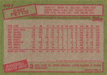 1985 Topps #497 Gary Pettis Back