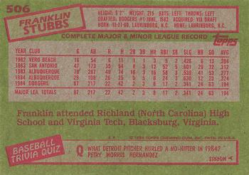 1985 Topps #506 Franklin Stubbs Back