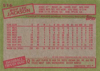 1985 Topps #516 Roy Lee Jackson Back