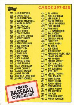 1985 Topps #527 Checklist: 397-528 Front