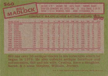 1985 Topps #560 Bill Madlock Back