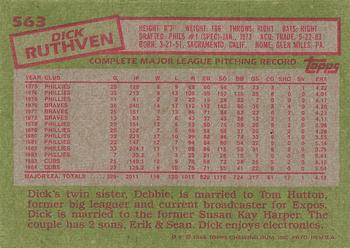 1985 Topps #563 Dick Ruthven Back