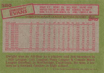 1985 Topps #580 Dwight Evans Back