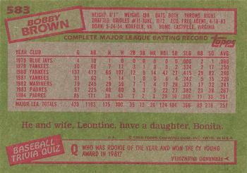 1985 Topps #583 Bobby Brown Back
