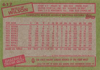 1985 Topps #617 Willie Wilson Back