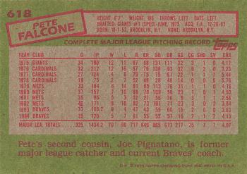 1985 Topps #618 Pete Falcone Back