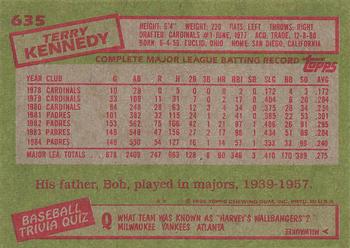 1985 Topps #635 Terry Kennedy Back