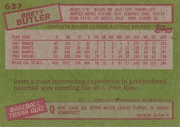 1985 Topps #637 Brett Butler Back