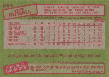 1985 Topps #651 Jeff Russell Back