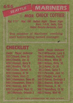 1985 Topps #656 Chuck Cottier Back