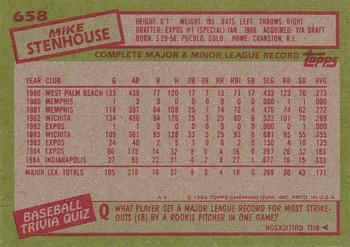 1985 Topps #658 Mike Stenhouse Back