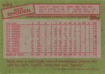 1985 Topps #695 Rick Rhoden Back