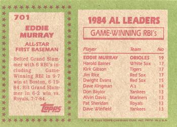 1985 Topps #701 Eddie Murray Back