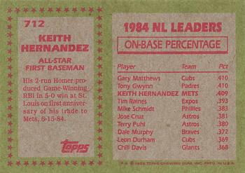 1985 Topps #712 Keith Hernandez Back