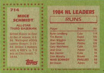 1985 Topps #714 Mike Schmidt Back