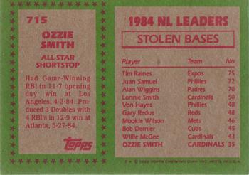 1985 Topps #715 Ozzie Smith Back
