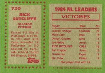 1985 Topps #720 Rick Sutcliffe Back