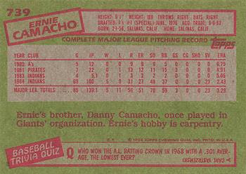1985 Topps #739 Ernie Camacho Back