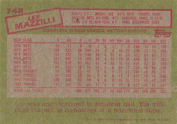 1985 Topps #748 Lee Mazzilli Back