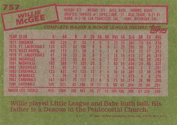 1985 Topps #757 Willie McGee Back